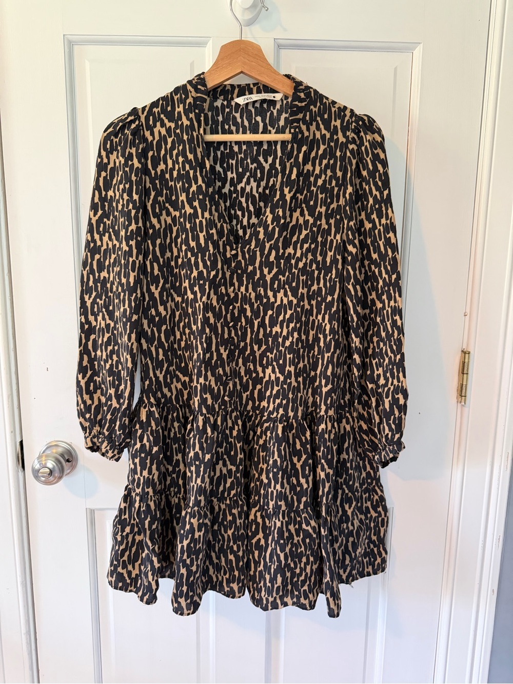 Zara Leopard Print Tiered Dress - Black & Tan